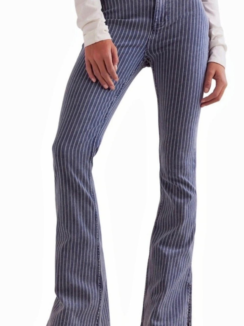 Free People Striped Flare Jeans Blue Waist 27
